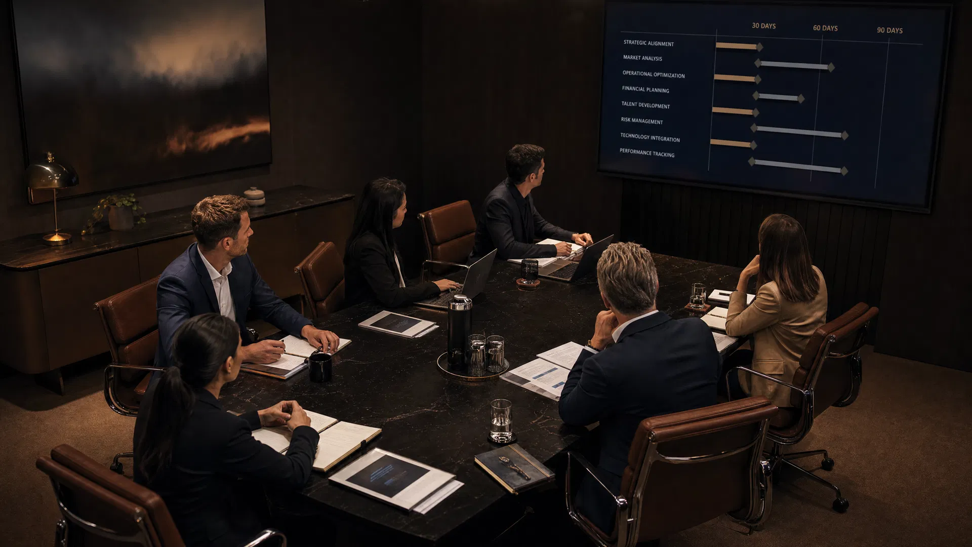 Leadership team reviewing a 90-day growth sprint plan